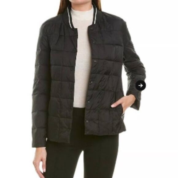 Trina Turk Down Puffer Jacket Boxy Fit Size M NWOT Black White Trim Designer - Picture 1 of 11